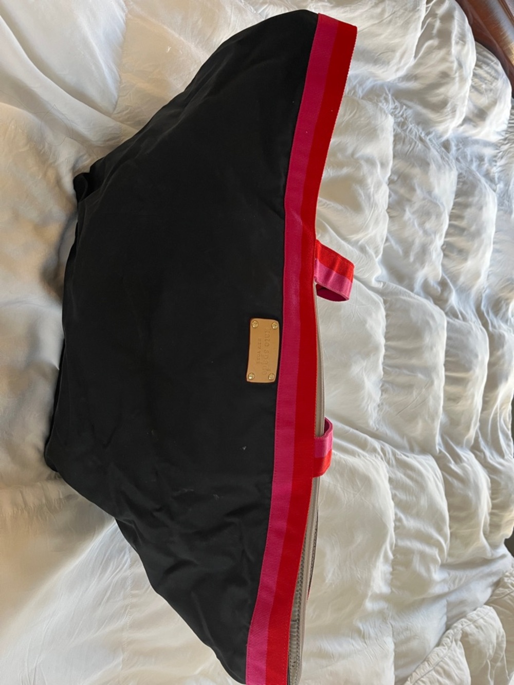 Kate Spade black Tote Bag with Pink & Red Trim